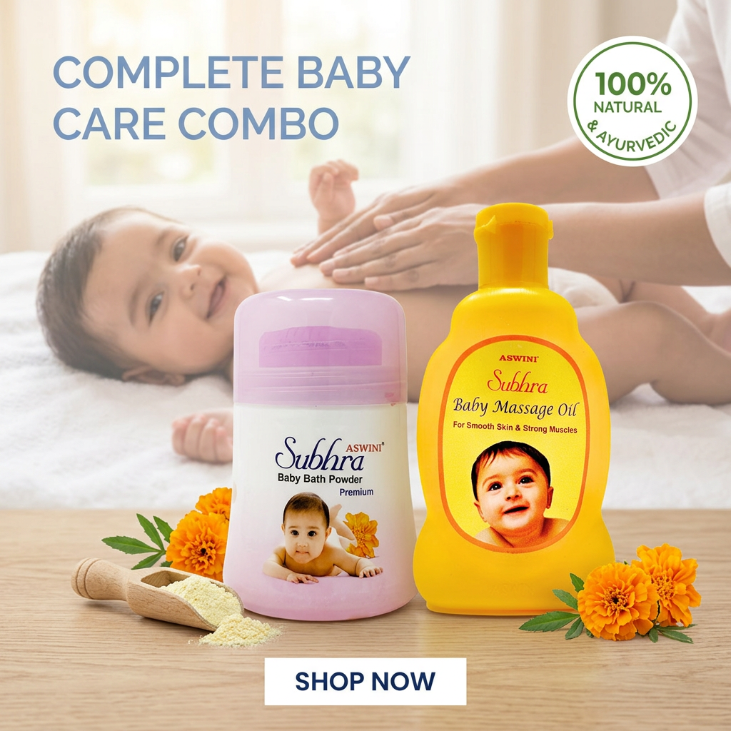 Subhra Complete Baby Skin Care Kit — Bath Powder + Massage Oil Combo
