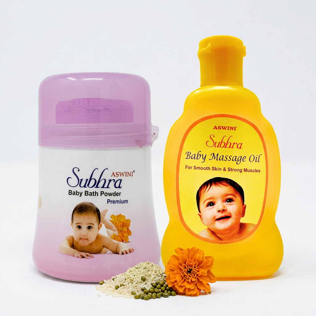 Subhra Complete Baby Skin Care Kit — Bath Powder + Massage Oil Combo